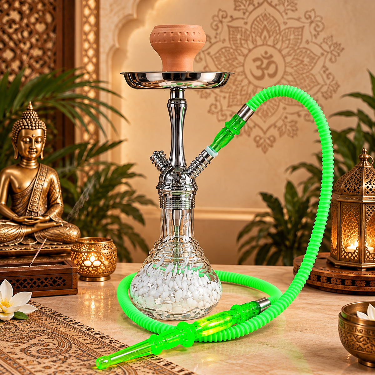 Hookah Verde con Base de Vidrio