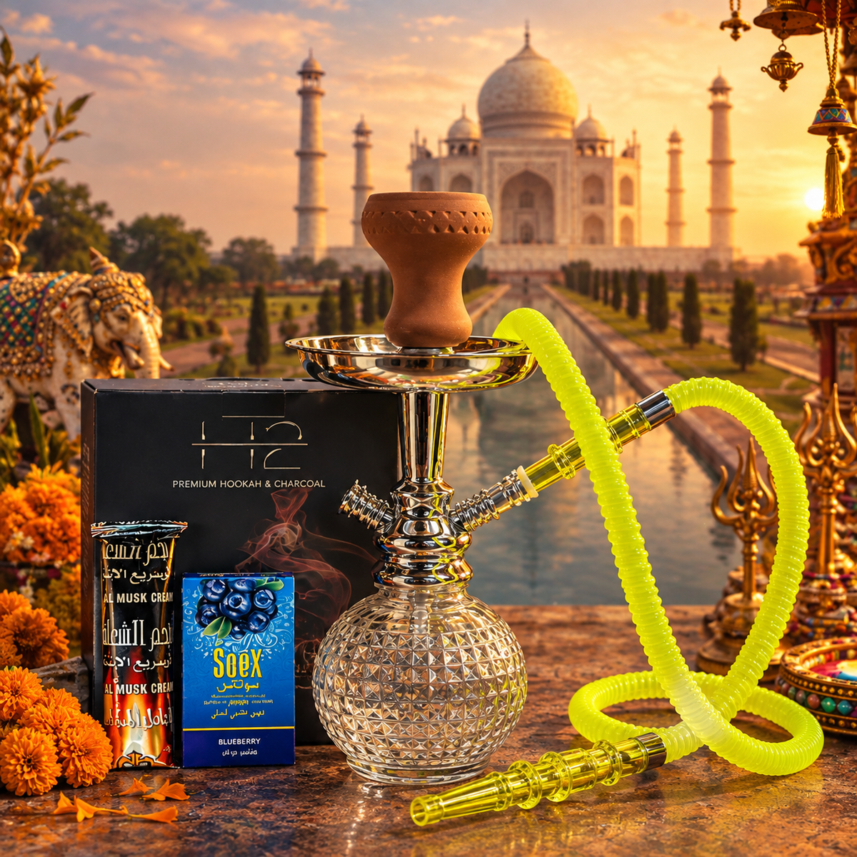 Hookah Color Verde + 1 pack de carbon + 1 tabaco.