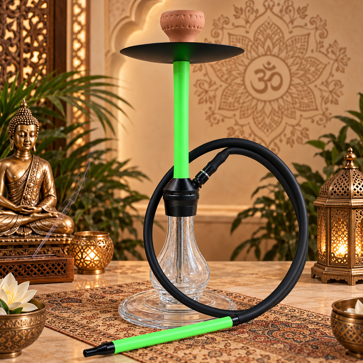 Hookah Verde con Base de Vidrio