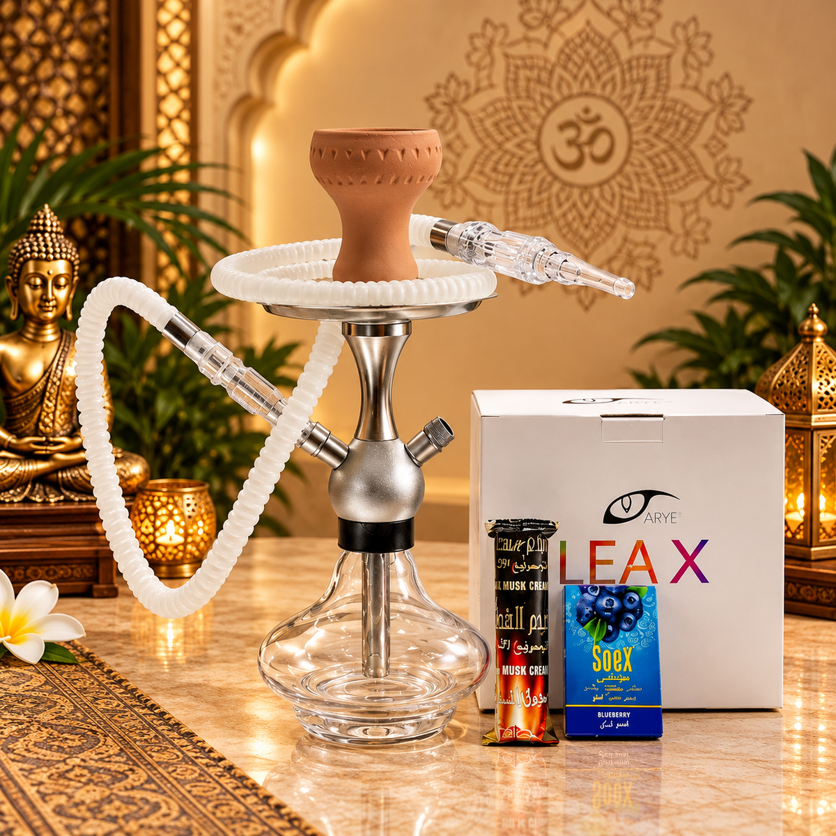 Hookah + 1 pack de carbón + 1 tabaco.