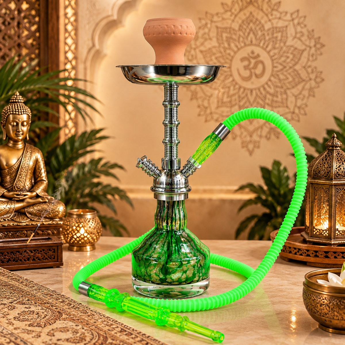 Hookah Verde con Base de Vidrio